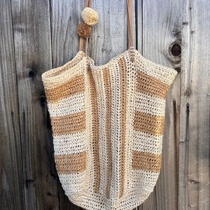 Over Sized Boho Knitted Bag With Pom Pots